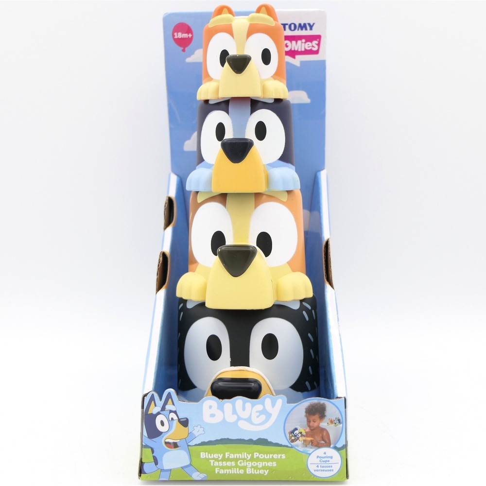 Tomy Toomies Bluey Family Pourers - 4 Pouring & Stacking Cups For Bath Time 18M+